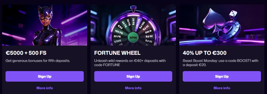 Winbeast promoties — welkomstbonus, reloadbonussen, cashback, free spins en toernooien